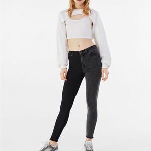 Bershka two toned high waist skinny jeans size 4 raw hem